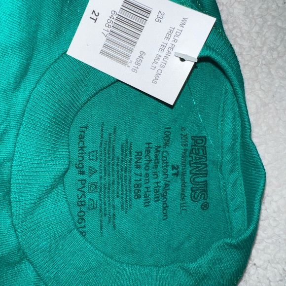NWT Official Peanuts Christmas Green 100% Cotton Toddler T-Shirt Size 2T - Picture 4 of 5